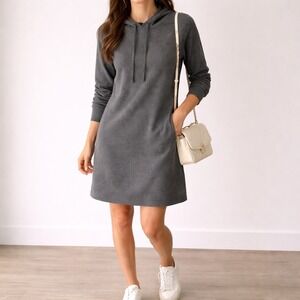 Eileen Fisher Hooded Dress Womens S Gray Organic Cotton Jersey Pockets Minimal